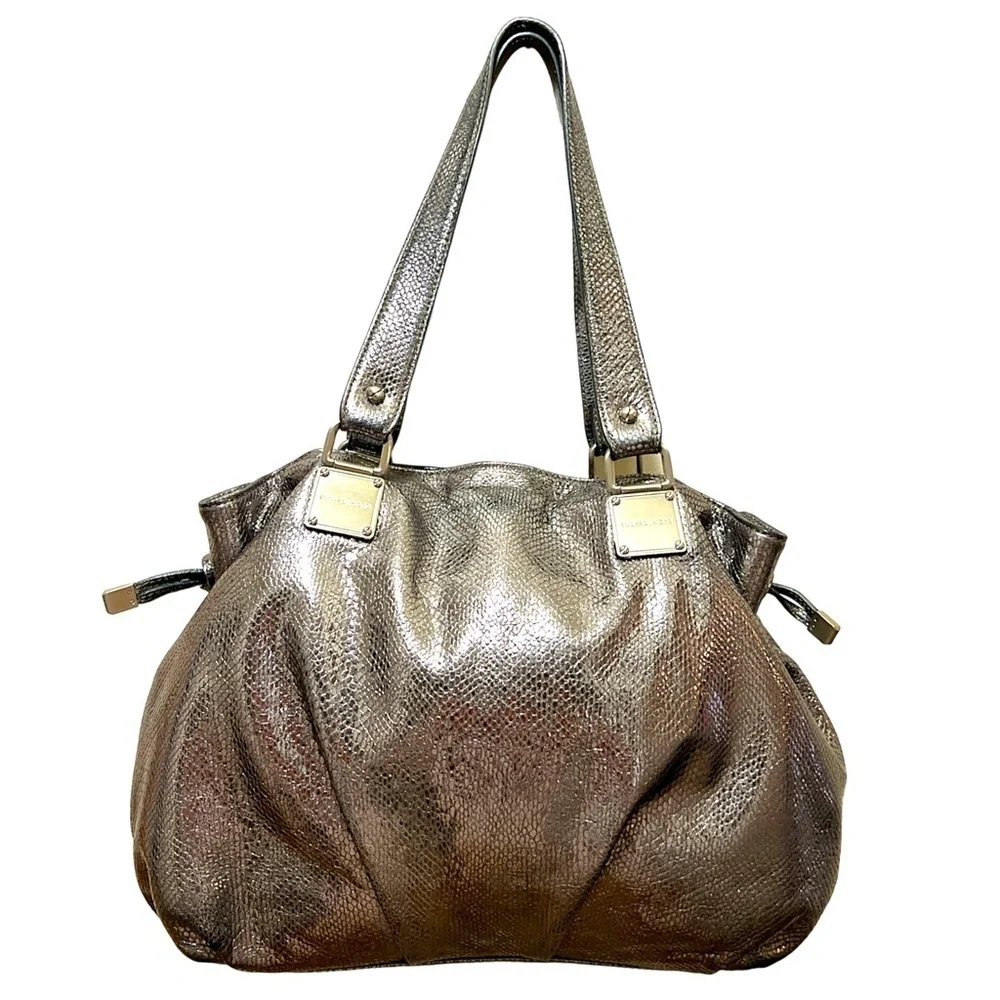 Michael Michael Kors Newbury satchel snake embossed  leather pewter silver